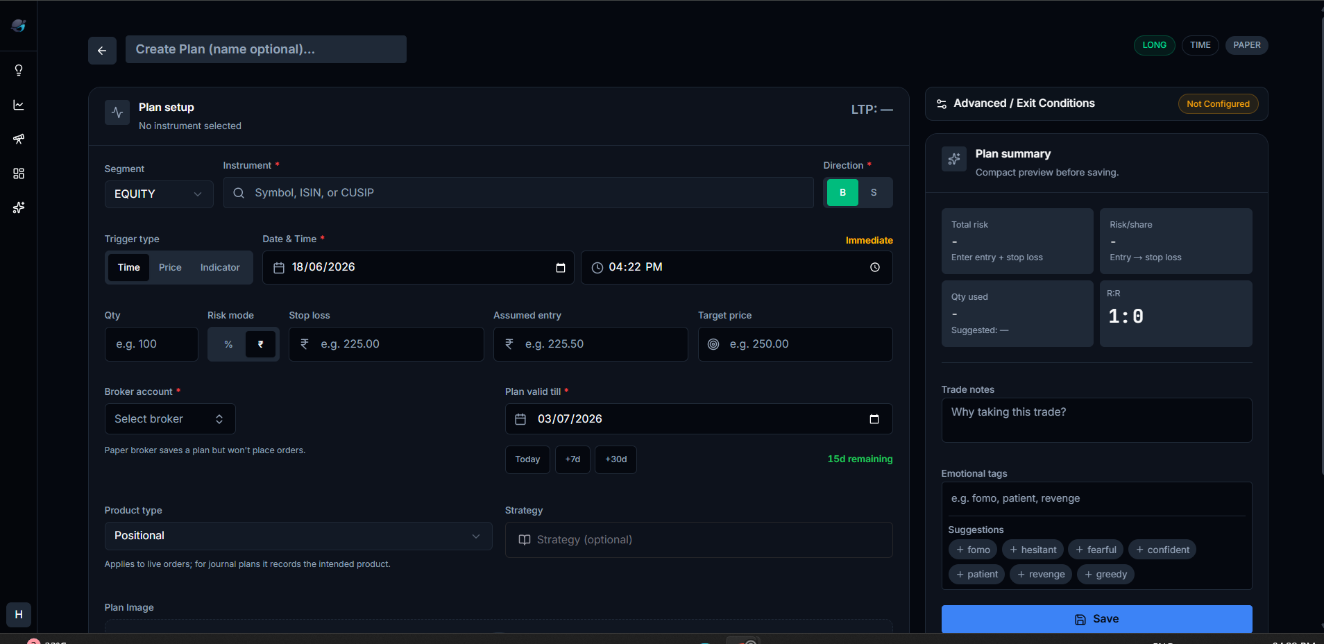 Trade Planner for Indian stocks, US equities, forex and crypto